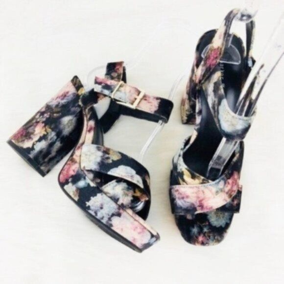 PARKER & SKY Velvet Floral Chunky Platform Heels  - Picture 1 of 5